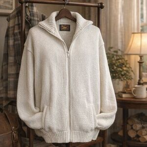 Vintage Alps Heavy Knit Zip Cardigan Sweater Men’s XL Cream Full Zip